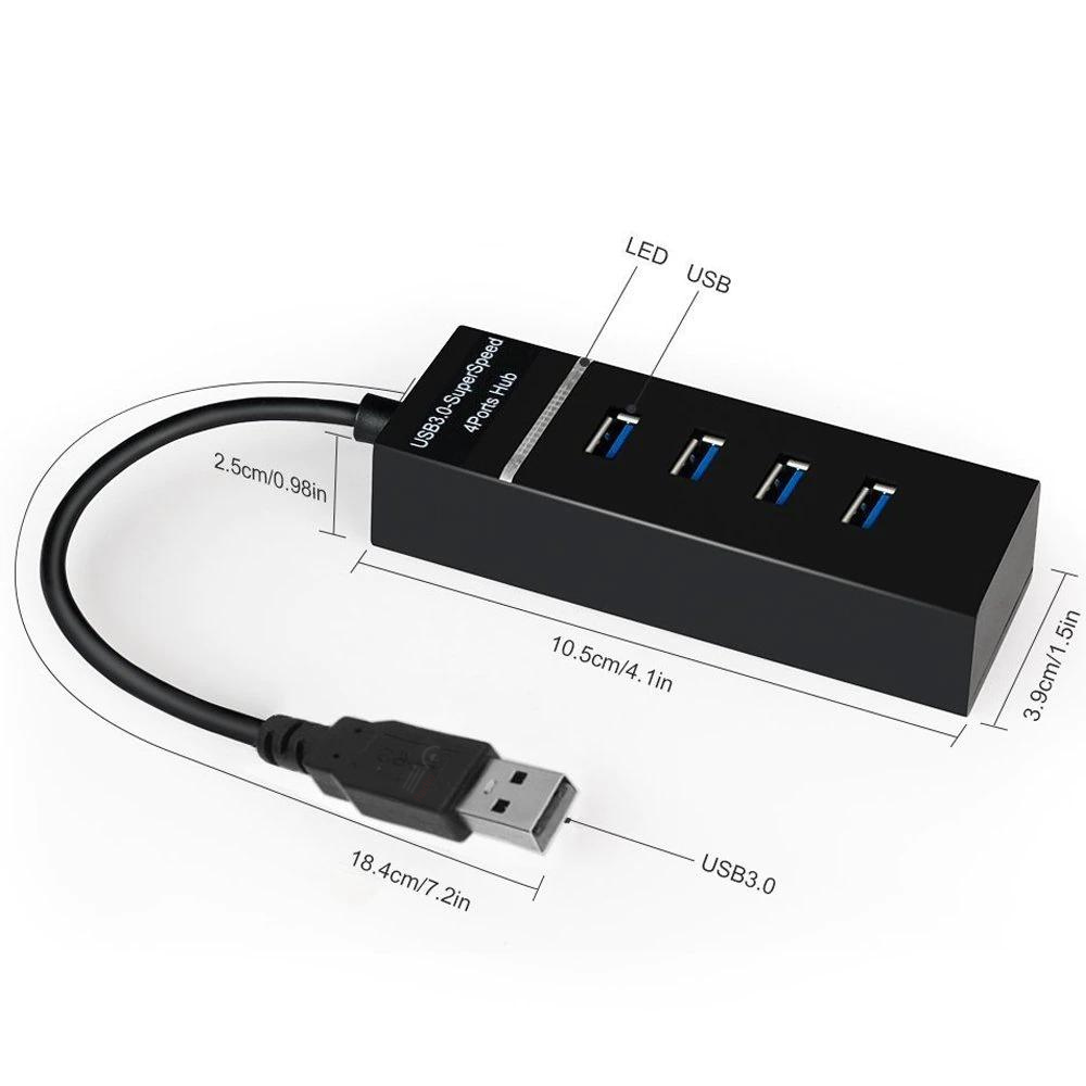 Picture of USB Hub 3.0 Cable 1.2M High Speed Adapter USB Splitter Expander 4 Port for PC Computer Laptop Mac Windows - Black