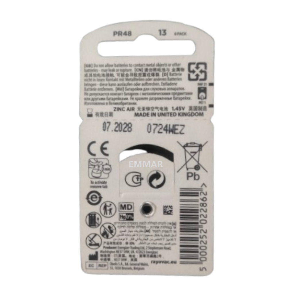 Picture of RAYOVAC P13 PR48 1.45V Hearing Aid Battery