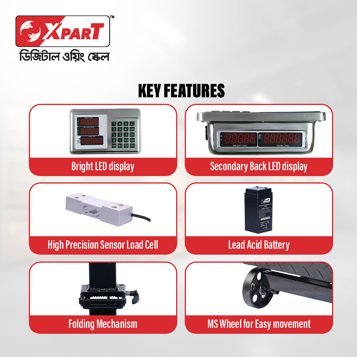 Picture of Xpart Weighing Scale 200kg (Ms Folding With Wheel)