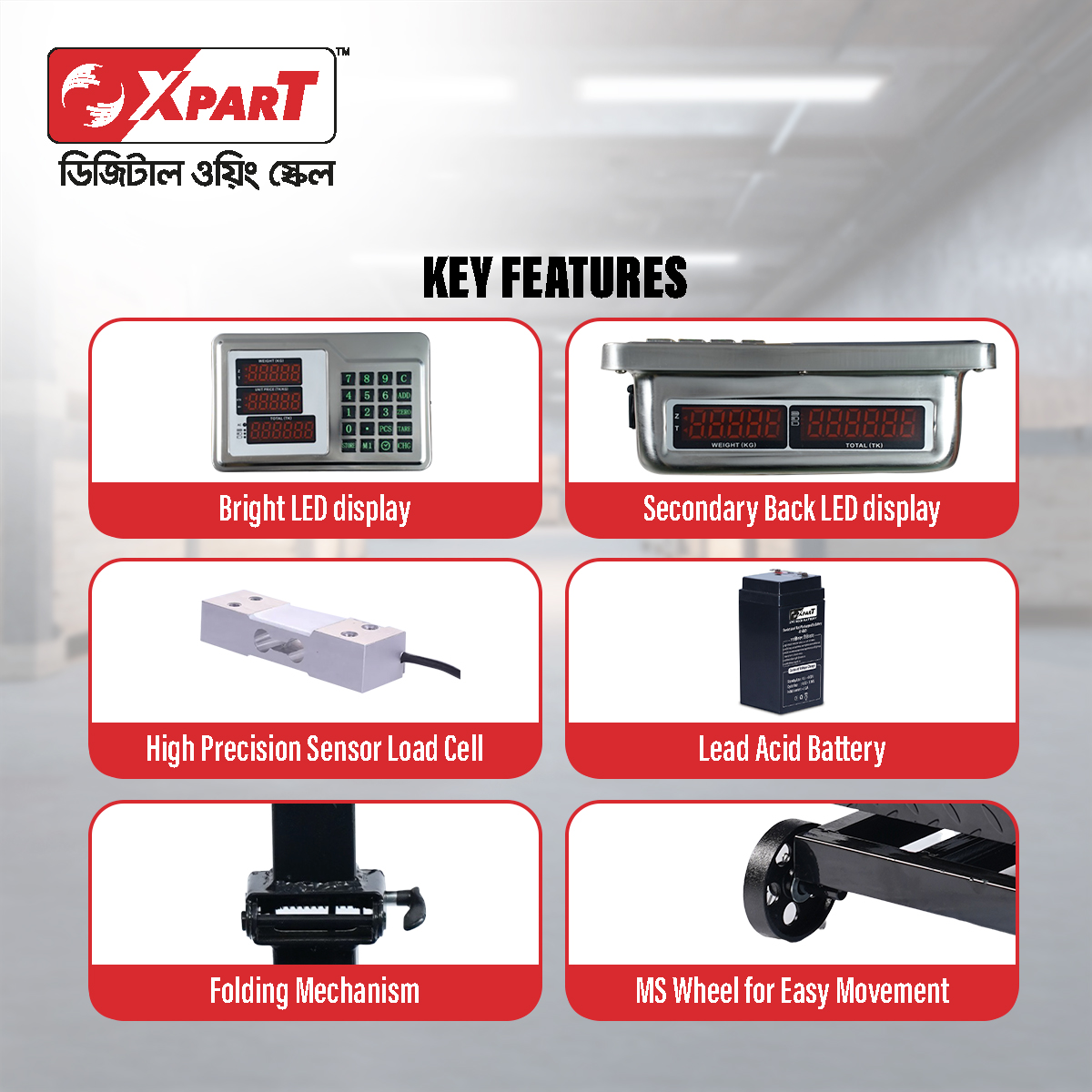 Picture of Xpart Weighing Scale 300kg (Ms Folding With Wheel)
