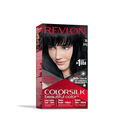 Picture of Revlon Permanent Hair Color, Permanent Hair Dye, Colorsilk with 100% Gray Coverage, Ammonia-Free, Keratin and Amino Acids, 10 Black