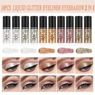 Picture of FLARE মেকাপ কম্বো সেট10 Pcs/Set Liquid Glitter Eyeshadow Palette- 10 Colors