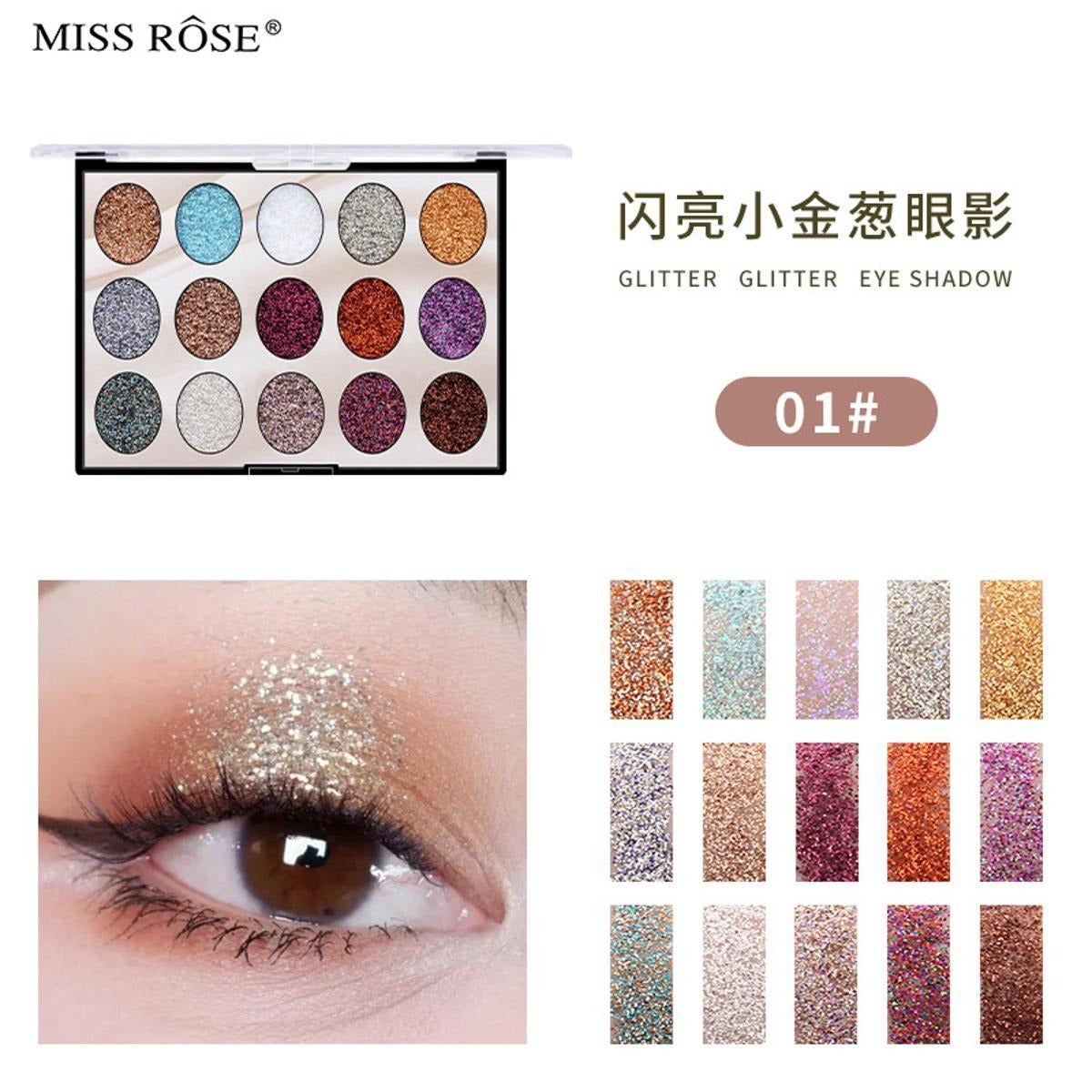 Picture of Miss Rose 15 Color Full Glitter Eyeshadow Palette