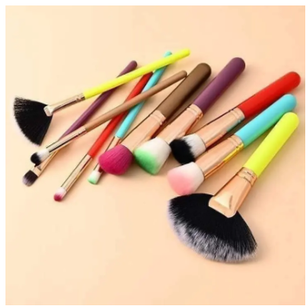 Picture of Kabuki Ultra Soft Makeup Brushes Set Of 10 Pieces Brush Colorful Multicolor Makeup Brush