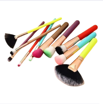 Picture of Kabuki Ultra Soft Makeup Brushes Set Of 10 Pieces Brush Colorful Multicolor Makeup Brush