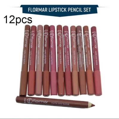  Flormar Rouge 12 Colors Wood Lip Pencil Set with Banners Cap 12pcs