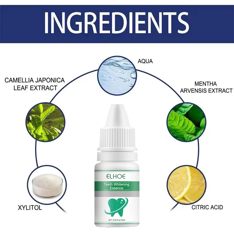 Picture of ELHOE Teeth Whitening Drops – 100% Natural Herbal Formula – Instantly Whitens Yellow Teeth, Removes Stains, Fights Bad Breath & Plaque – Strengthens Gums & Enamel – Safe for Sensitive Teeth – Fluoride-Free Liquid Oral Care for Men & Women