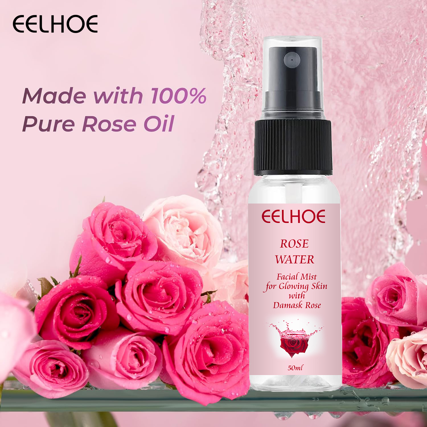 Picture of EELHOE ROSE WATER TONER by EELHOE Glycerin Hydrating Facial Mist - Dry Combination Skin Care 100% Organic Natural Moroccan Rosewater (Chemical Free)