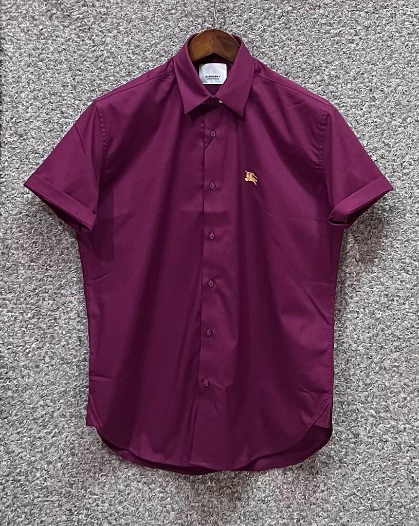 Picture of Burberry Short Sleeve Shirt Golden Logo Maroon