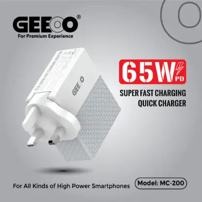 Picture of Geeoo MC200 65Watt Fast Charger With PD Dual Port Wall Charger
