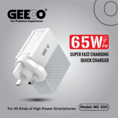 Picture of Geeoo MC200 65Watt Fast Charger With PD Dual Port Wall Charger