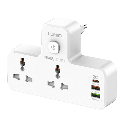 Picture of ldnio sc2311 Power Strip 2 Way 5 Port Fast Charging Wall Power Socket 2 Ports with 2 USB and 1 USB-C 20W PD & QC3.0