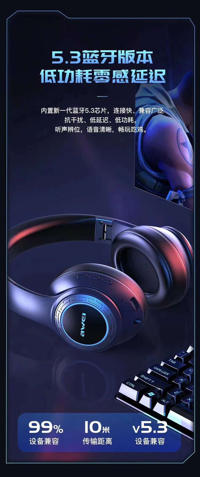 Picture of Awei A100BL Bluetooth headphones Foldable Strong Bass