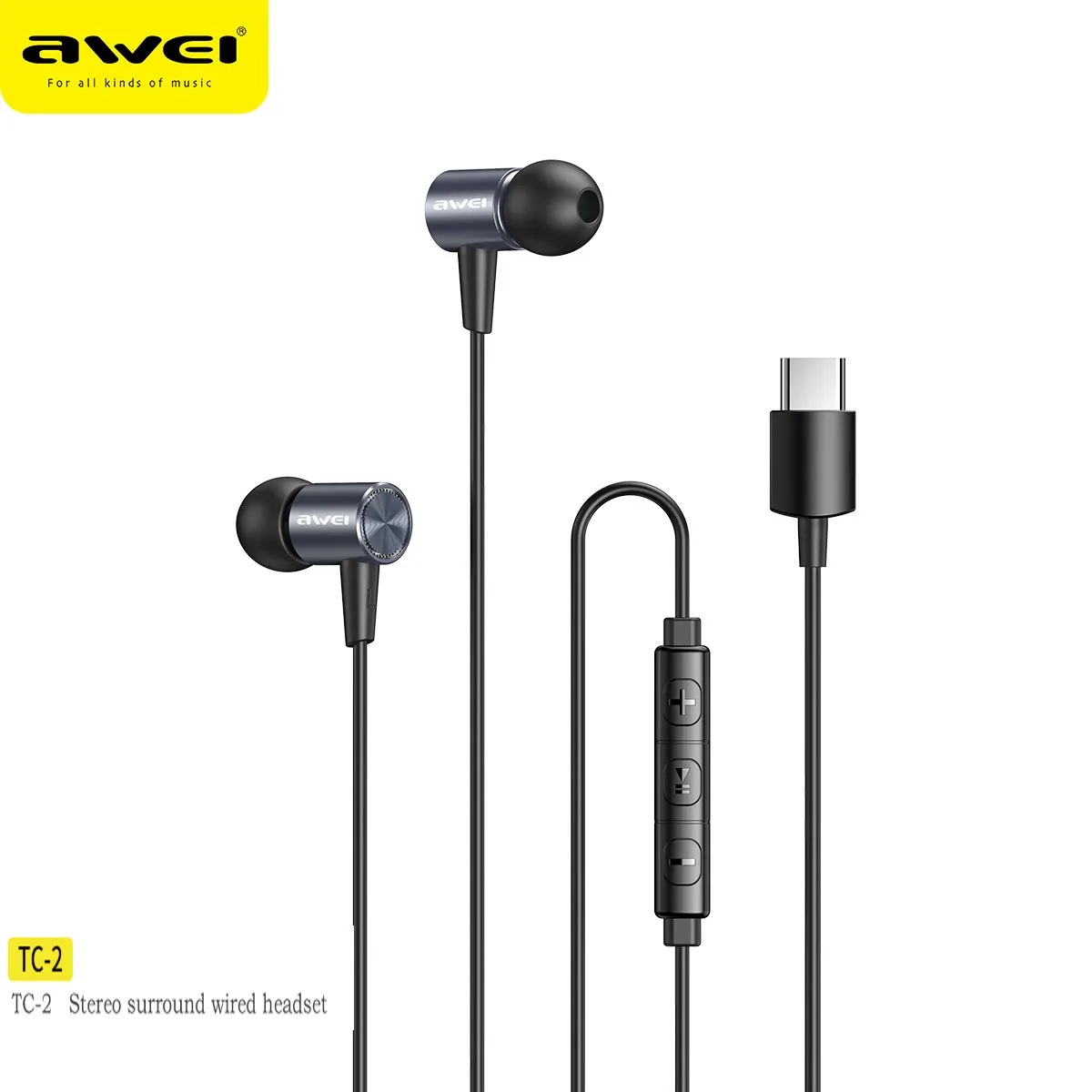 Picture of Awei TC-2 Type C Wired In-Ear Earphones With Mic Control (Samsung Not Supported)