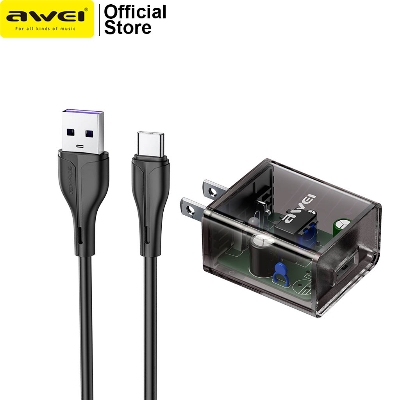 Picture of Awei C11T Fast Charging Type-C Adapter Transparent Wall Charger with 1M Type-C Data Transfer Cable