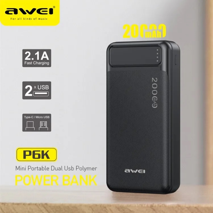 Picture of Awei P6K 20000mAh Fast Charging Dual USB Port Powerbank