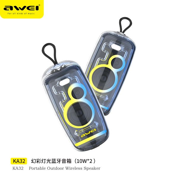 Picture of AWEI KA32 Waterproof Bluetooth Speaker TWS Pairing Music Player Subwoofer with Colorful Light