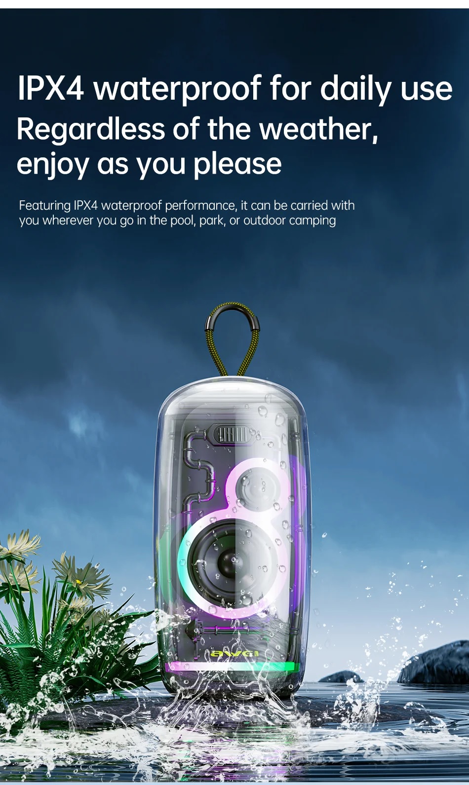 Picture of AWEI KA32 Waterproof Bluetooth Speaker TWS Pairing Music Player Subwoofer with Colorful Light