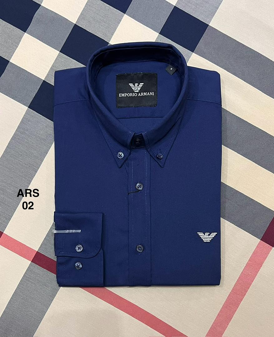 Picture of Armani Solid Shirt Down Button 02 Navy