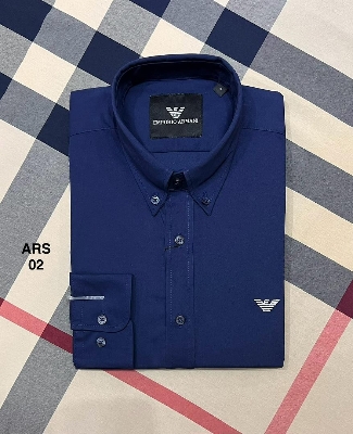 Picture of Armani Solid Shirt Down Button 02 Navy