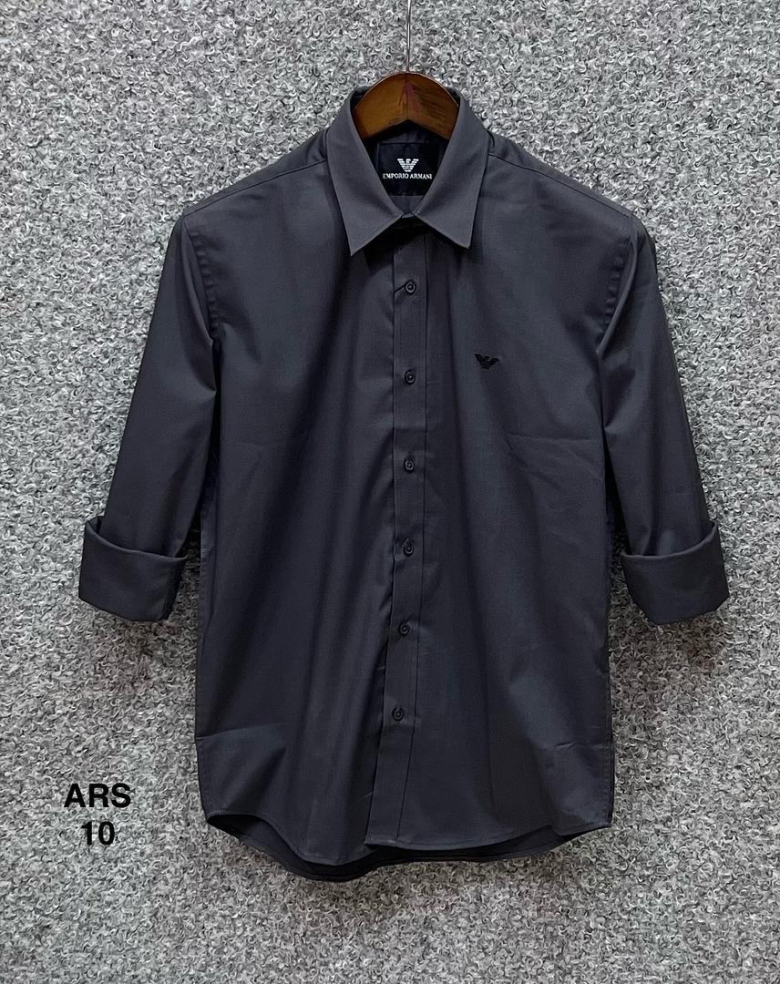 Picture of Armani Solid Shirt cane collar matching button 10 Charcoal