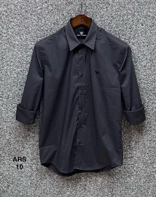 Picture of Armani Solid Shirt cane collar matching button 10 Charcoal