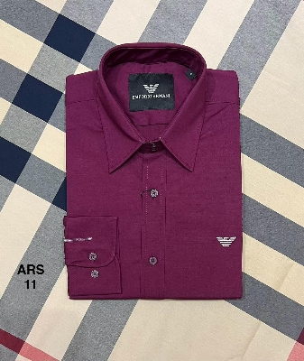 Picture of Armani Solid Shirt cane collar matching button 11 Maroon