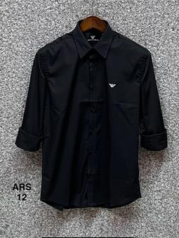 Picture of Armani Solid Shirt cane collar matching button 12 Black