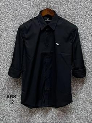 Picture of Armani Solid Shirt cane collar matching button 12 Black