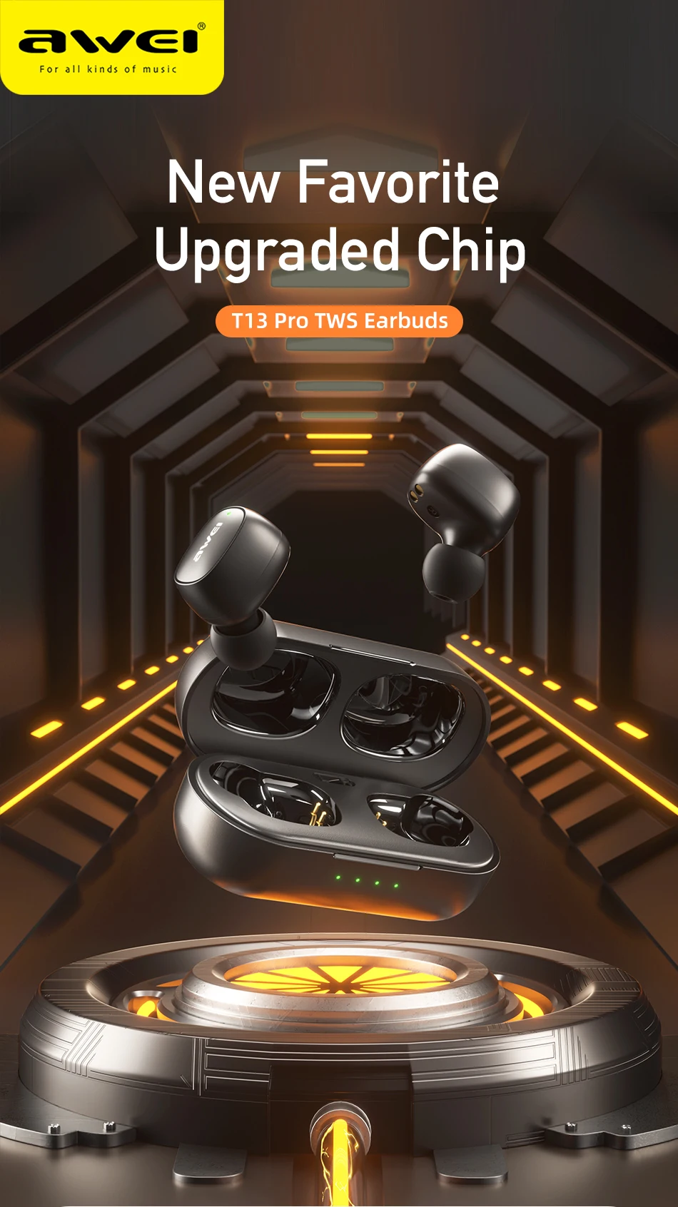 Picture of Awei T13 Pro Bluetooth Earbuds Waterproof Touch Controlling Stereo Gaming Headset