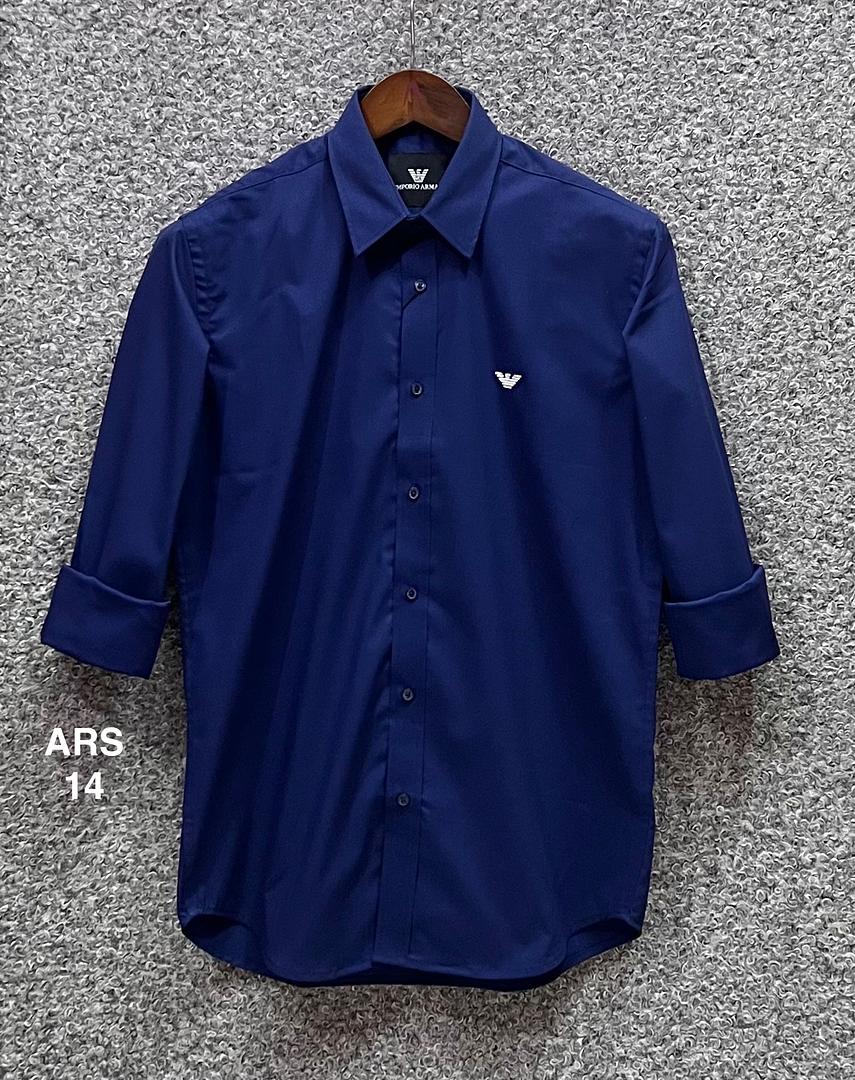 Picture of Armani Solid Shirt cane collar matching button 14 Navy