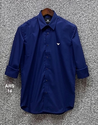 Picture of Armani Solid Shirt cane collar matching button 14 Navy