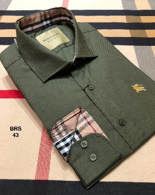 Picture of Burberry Fancy Cotton Shirt 43 Olive
