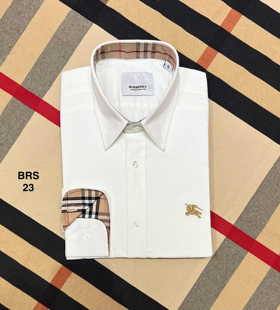 Picture of Burberry Solid Oxford Cane Collar Shirt 23 White