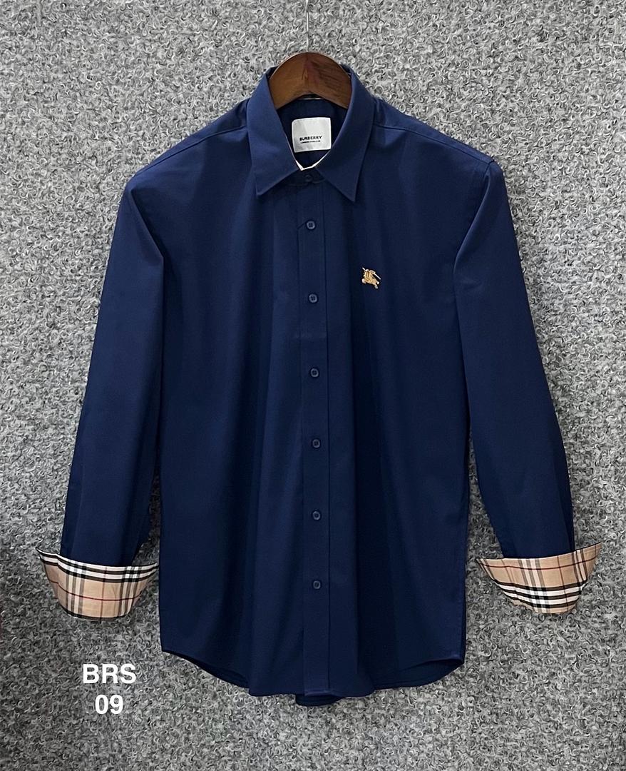 Picture of Burberry Solid Stretch Cane Collar Shirt 09 Navy