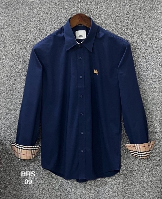 Picture of Burberry Solid Stretch Cane Collar Shirt 09 Navy