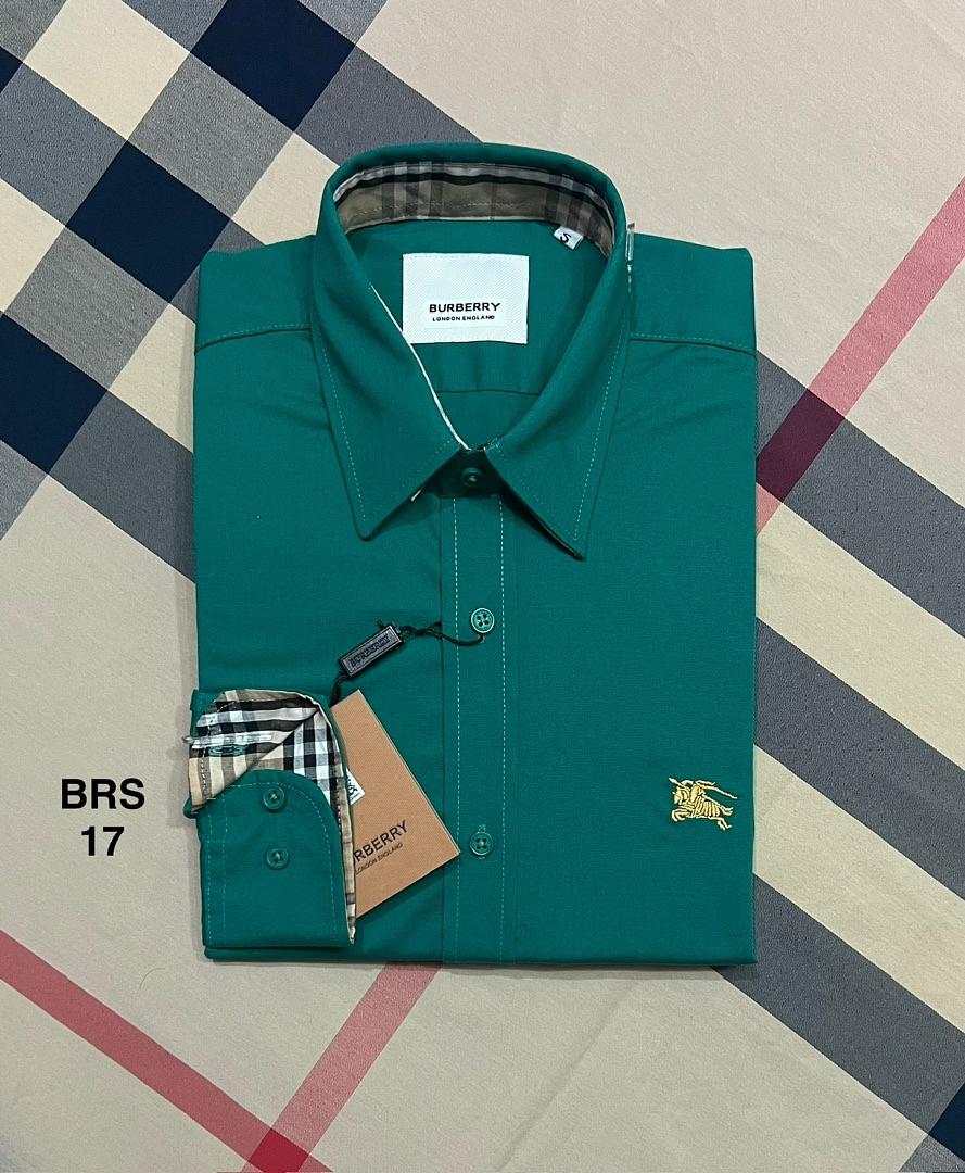 Picture of Burberry Solid Stretch Cane Collar Shirt 17 Green