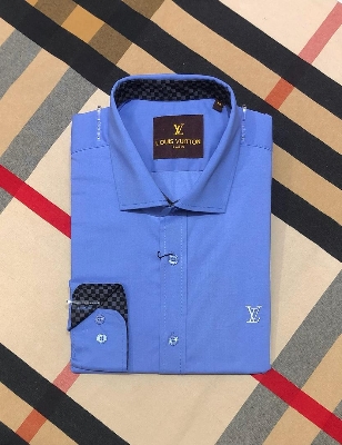 Picture of LV Solid Shirt 19 sky Formal collar