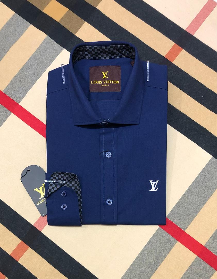 Picture of LV Solid Shirt 21 Navy Formal collar