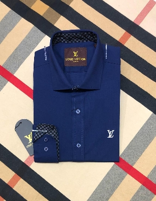 Picture of LV Solid Shirt 21 Navy Formal collar