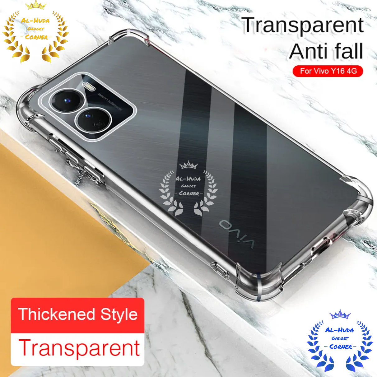 Picture of Shockproof & Transparent Crystal Clear Back Cover Case / Matte Protective Lens Flexible Back Cover for Vivo Y16 4G / Vivo Y02s 4G | Slim Silicone Cover with Soft Lining Shockproof Full Body Bumper Case