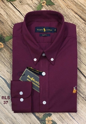 Picture of Ralph Lauren Stretch Solid Shirt 37 Maroon (white button)