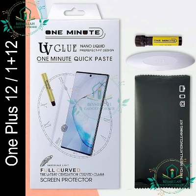 Picture of High Quality Premium UV Tempered Glass For OnePlus 12 Screen Protector Curved with Liquid Glue and UV Light -Transparent Clear