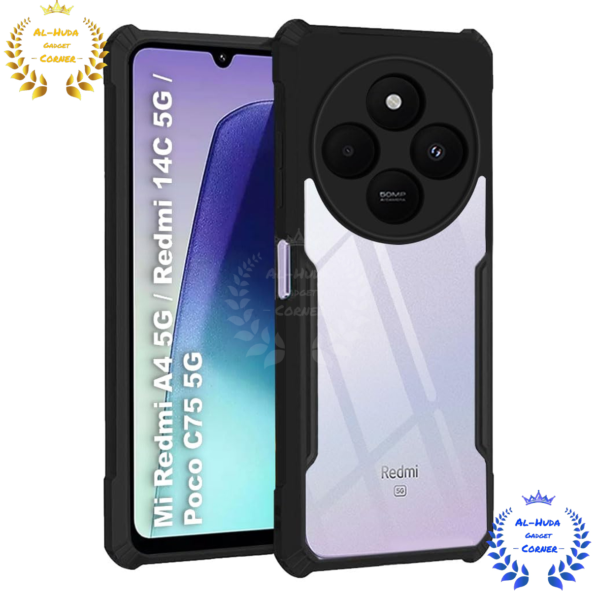 Picture of Shockproof & Transparent Crystal Clear Back Cover Case / Matte Protective Lens Flexible Back Cover for Redmi A4 5G | Poco C75 5G | Redmi 14C 5G | Slim Silicone Cover with Soft Lining Shockproof Full Body Bumper Case