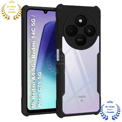 Picture of Shockproof & Transparent Crystal Clear Back Cover Case / Matte Protective Lens Flexible Back Cover for Redmi A4 5G | Poco C75 5G | Redmi 14C 5G | Slim Silicone Cover with Soft Lining Shockproof Full Body Bumper Case