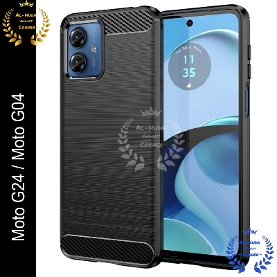 Picture of High Quality Spigen cover For Motorola Moto G24 / Motorola Moto G04 Carbon Fiber Back cover Soft Slim Fashion Non-Slip Protective Carbon Fiber Phone Case