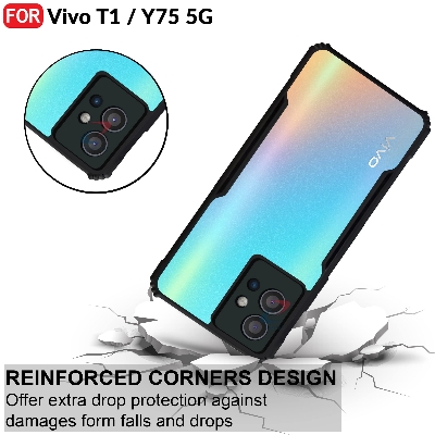 Picture of For vivo T1 5G -Reinforced  Unique Shockproof Cushion Back Clear Hybrid Transparent Hard Cover Casing