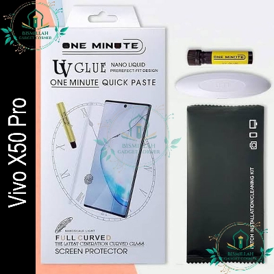 Picture of Premium UV Tempered Glass For Vivo X50 Pro Screen Protector Curved with Liquid Glue and UV Light -Transparent Clear