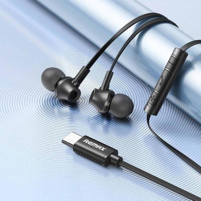Picture of REMAX RM-610DA HEADPHONE TYPE-C METAL WIRED TPE FLAT CABLE (Best Quality)