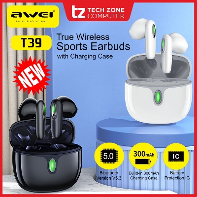 Picture of AWEI T39 TWS bluetooth 5.3 Earphone HiFi Stereo 300mAh Battery Touch Control Mini Semi-in-ear Sports Headphone with Mic (Best Quality)